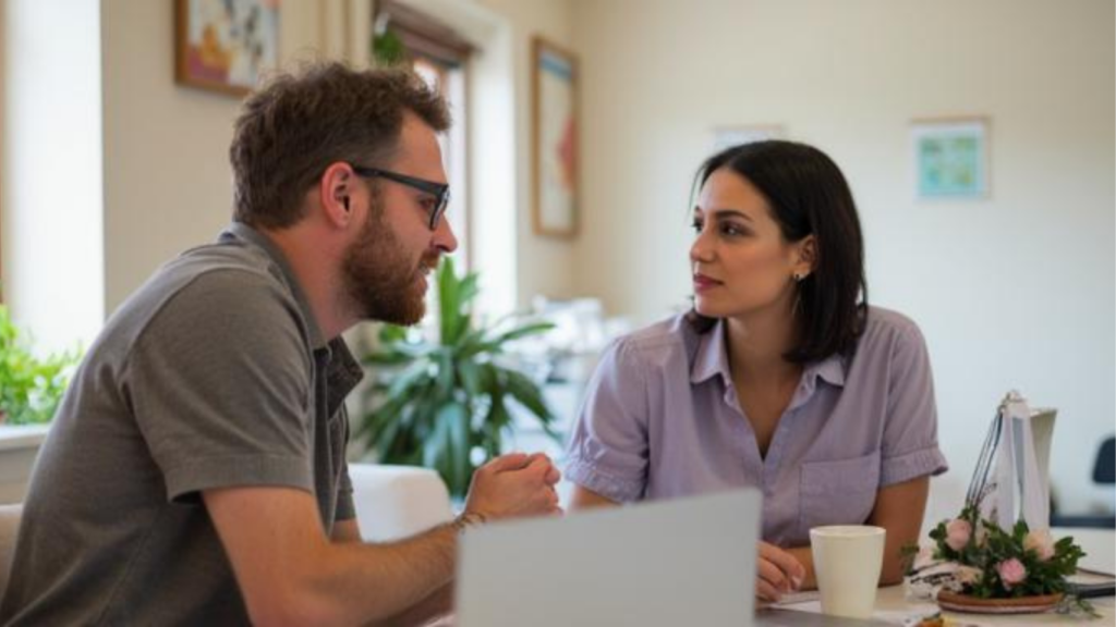 man and woman discussing calmly