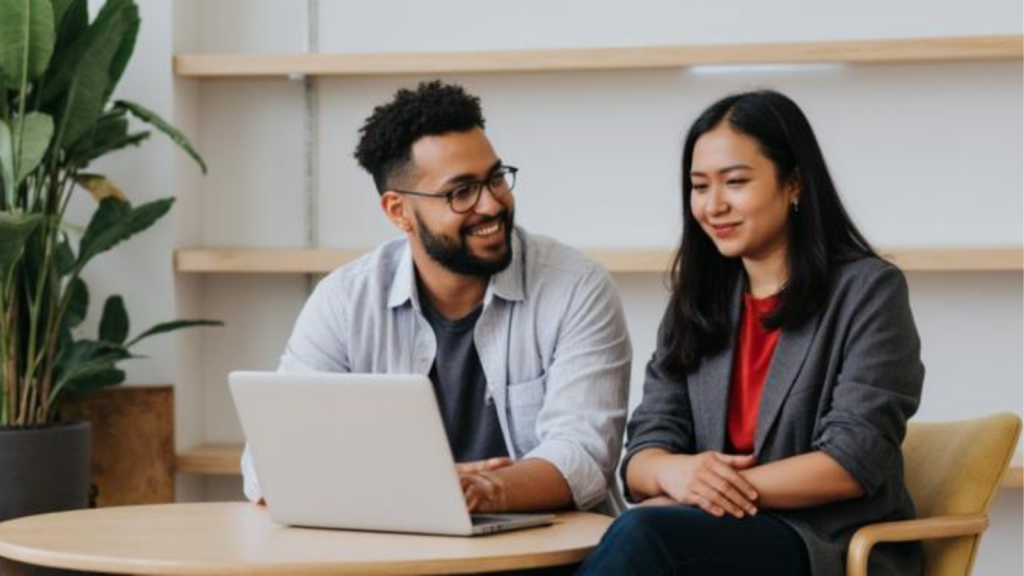 man and woman discussing funny
