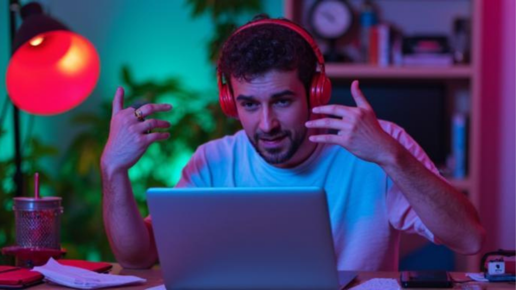 man overwhelmed multitasking desk