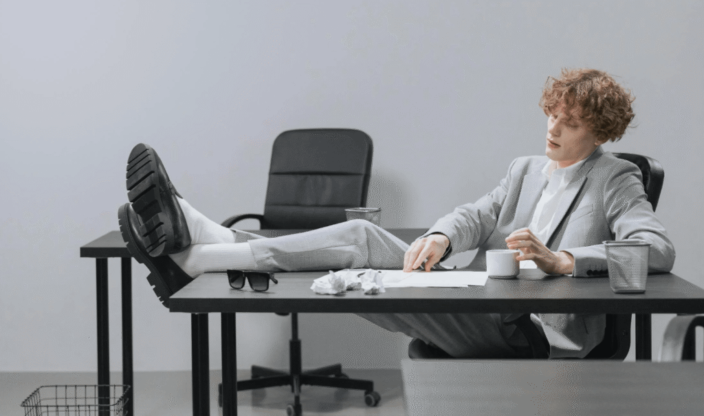 man sitting quietly in office morning