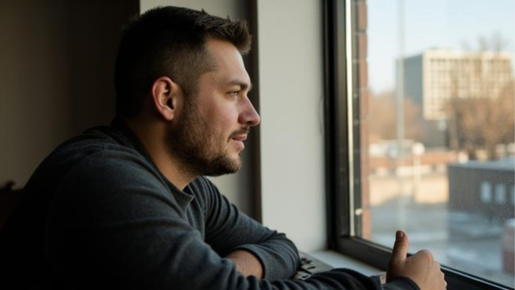 man thinking calmly by window