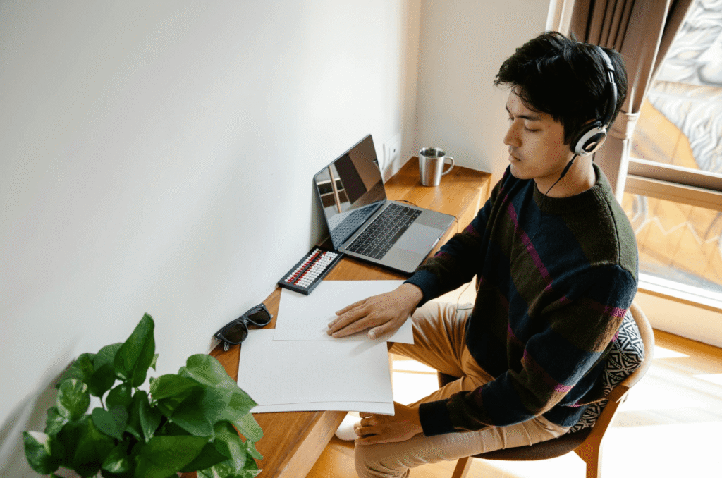 man working calm focused minimal setup