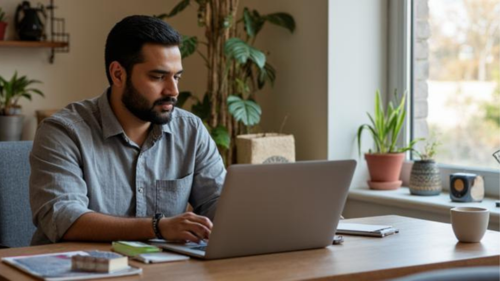 man working calmly with clarity