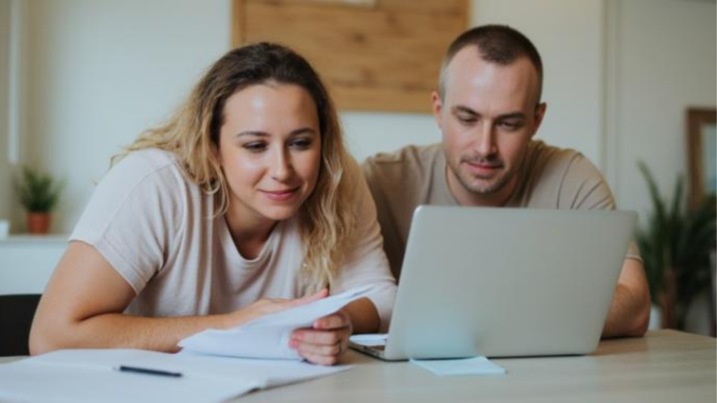 woman and man reviewing options calmly