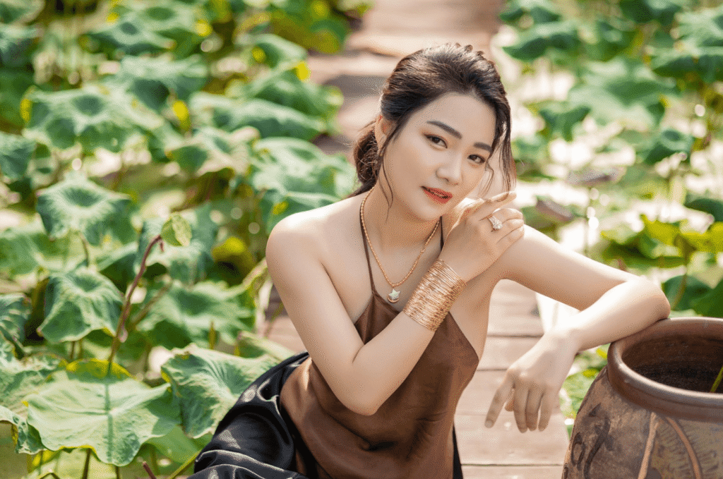 woman relaxed weekend walk natural light