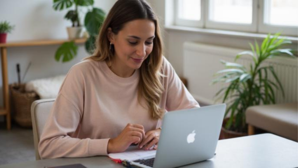 woman reviewing options calmly
