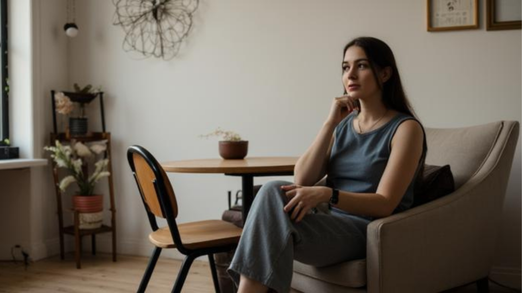 woman sitting quietly feeling doubtful