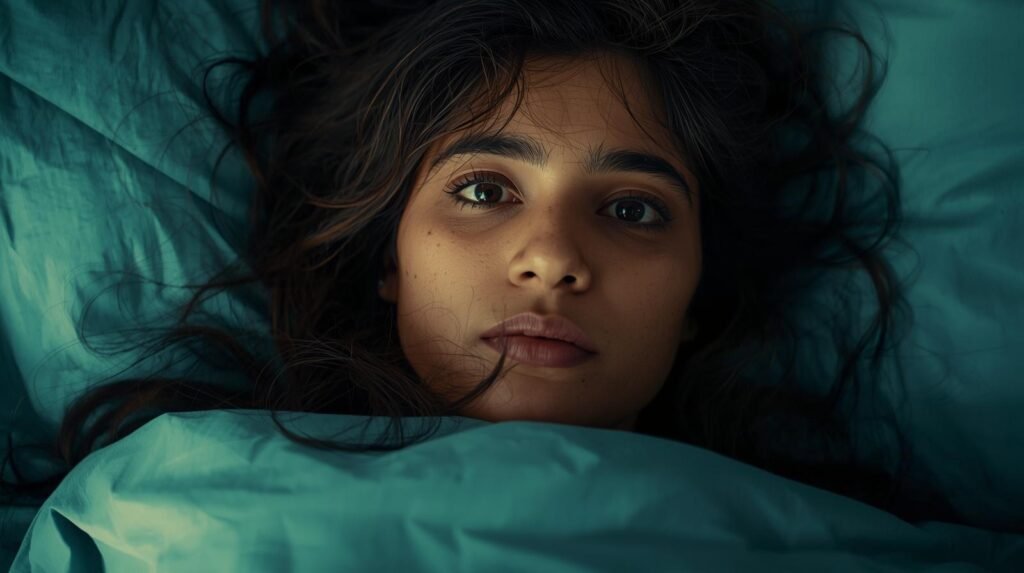 woman waking up late tired messy hair